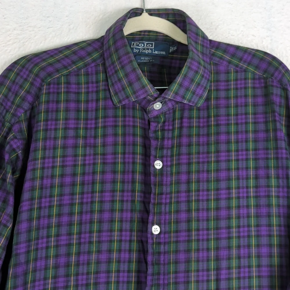 Polo by Ralph Lauren‎ Men's Purple & Green Plaid Button Up Dress Shirt Size XL